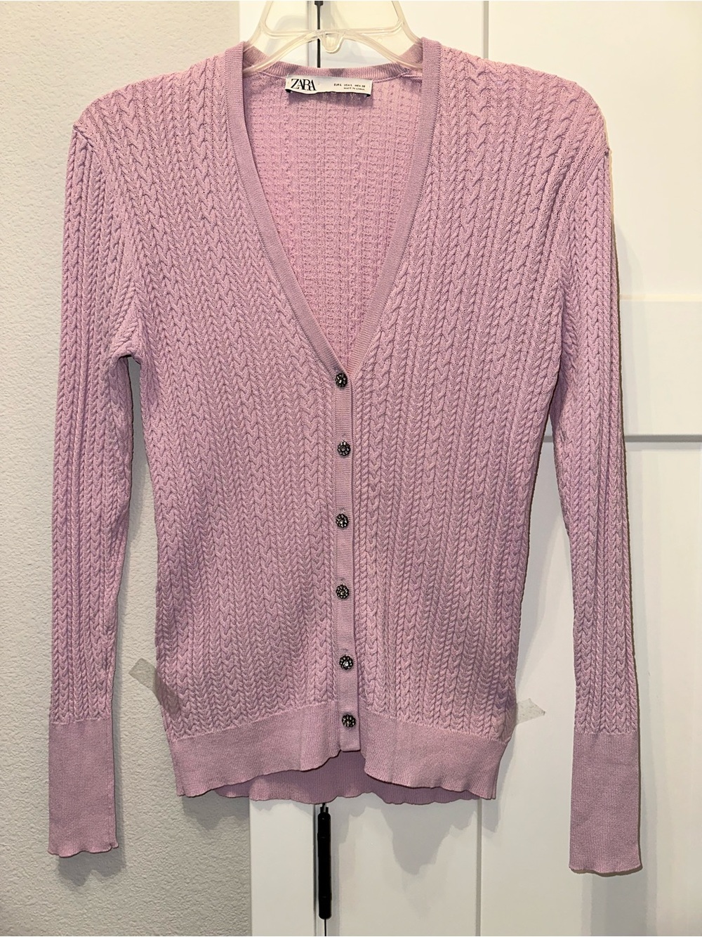 Zara Lilac Cable Knit V-Neck Button Cardigan